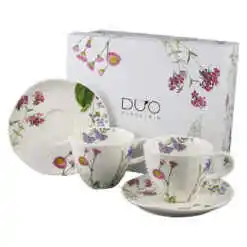 Set 2 cesti cu farfurioare 200 ml, "The colors of nature", in cutie decorativa