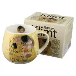 Cana din portelan 430 ml "The Kiss" ecru de Gustav Klimt, in cutie decorativa
