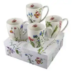 Set 4 cani din portelan 360 ml, "The colors of nature", in cutie decorativa