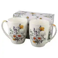Set 2 cani din portelan 350 ml "Basket of Flowers-Daisy", in cutie decorativa