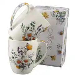 Alternative view of Set 2 cani din portelan 350 ml "Basket of Flowers-Daisy", in cutie decorativa