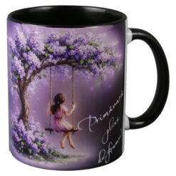 Cana ceramica "Primavara plina de frumos!", 330 ml, fetita pe leagan