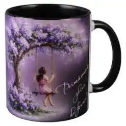 Cana ceramica "Primavara plina de frumos!", 330 ml, fetita pe leagan