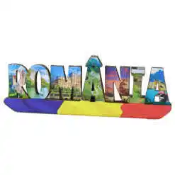 Magnet frigider din lemn "Romania" 11x4 cm