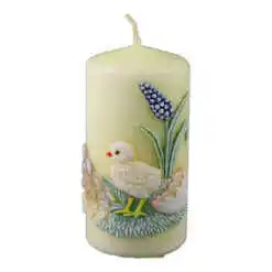 Lumanare de Paste 5x10 cm, decorat cu pui si flori