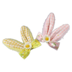 Set 2 decor cu clama Urechi de iepuras 9 x 8 cm, roz & galben