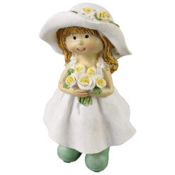 Figurina Fetita din rasina cu palarie si trandafiri, 14 cm