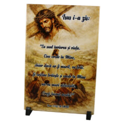 Placa decorativa "Isus i-a zis: Eu sunt invierea si viata", 20 x30 cm, faianta