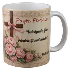 Cana ceramica "Paste Fericit, Indrazneste, fiule! Pacatele iti sunt iertate!", 330 ml