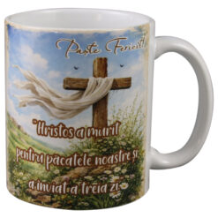 Cana ceramica "Paste Fericit, Hristos a murit pentru pacatele noastre...", 330 ml
