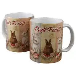 Alternative view of Cana ceramica "Paste Fericit" 330 ml, cu iepurasi, tricolor