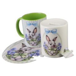 Alternative view of Set cadou de Paste - Cana si Pusculita ceramica + Puzzle, cu punga cadou, Iepuras, albastru