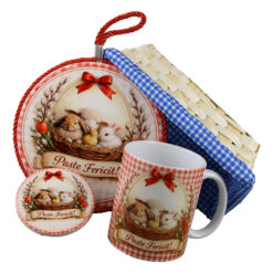 Set cadou "Paste Fericit" - suport oale, cana, magnet si cos cu husa, carouri