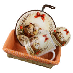 Alternative view of Set cadou "Aldott Husveti Unnepeket" - suport oale, cana, magnet si cos cu husa, carouri