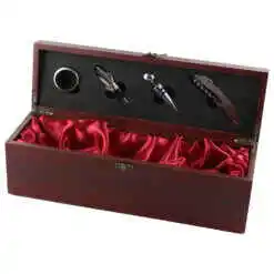 Cutie din lemn pentru o sticla de vin cu 4 accesorii 36x12 CM