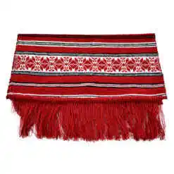 Stergar artizanal traditional 80x40 cm Rosu/Alb/Negru, cu franjuri
