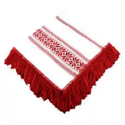 Fata de masa artizanal traditional 80x80 cm, Alb/Rosu, cu franjuri rosii