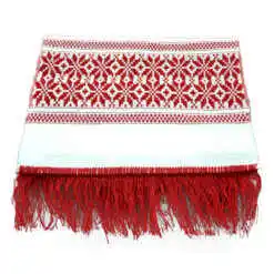 Stergar artizanal traditional 220x40 cm, Alb/Rosu, cu franjuri