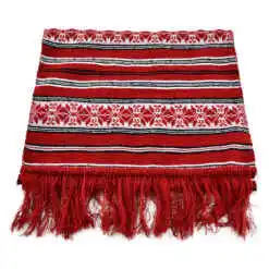 Stergar artizanal traditional 120x40 CM Rosu/Alb/Negru, cu franjuri