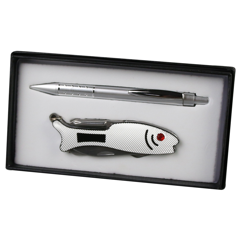 Set cadou pentru barbati, Pix cu briceag multifunctional Peste