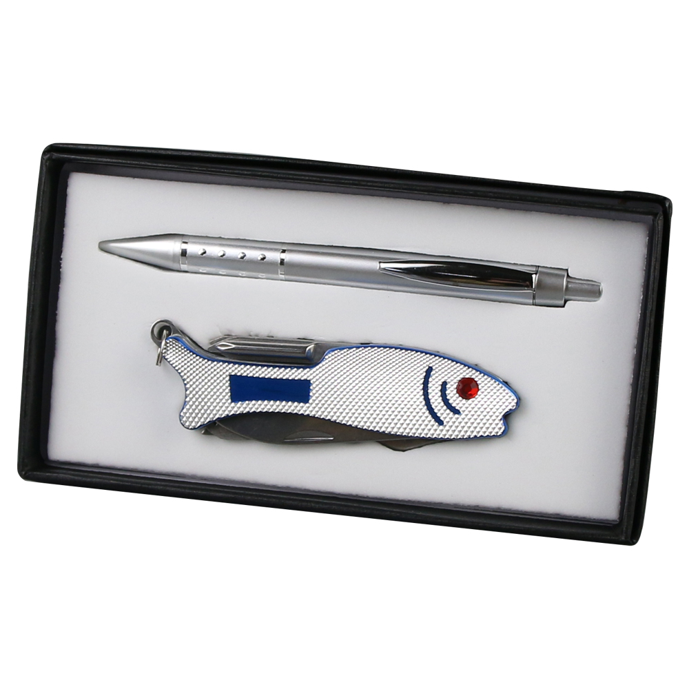 Set cadou pentru barbati, Pix cu briceag multifunctional Peste - imagine 2