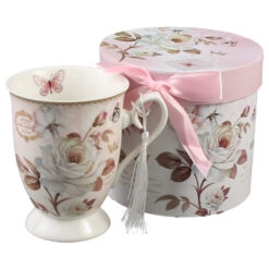 Cana ceramica 300 ml, cu franjuri, "Belle Jardin", in cutie decorativa