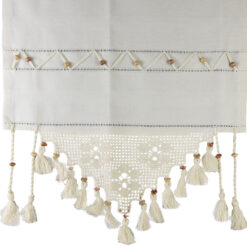 Fata de masa tip runner din bumbac 50 x 180 CM, cu dantela si margele din lemn