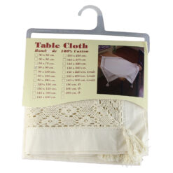 Fata de masa rustica din bumbac 90 x 90 cm, cu dantela trandafir si franjuri