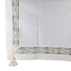 Fata de masa rustica din bumbac 90 x 90 cm, cu dantela trandafir si franjuri