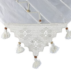Fata de masa din bumbac 90x90 CM, cu dantela, franjuri si margele din lemn
