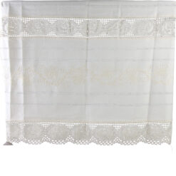 Perdea rustica din bumbac 140 x 180 cm, cu dantela trandafir si brodarie