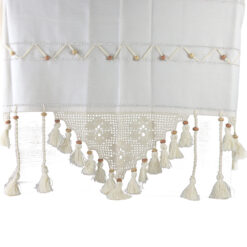 Perdea rustica din bumbac 160 x 180 cm, cu dantela si margele din lemn