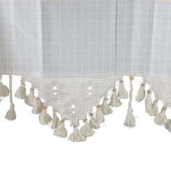Perdea rustica din bumbac 140 x 100 cm, cu dantela si margele din lemn, ecru