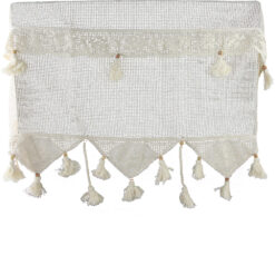 Perdea rustica din bumbac 140 x 100 cm, cu dantela, franjuri si margele din lemn