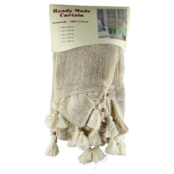 Perdea rustica din bumbac 100 x 150 cm, cu dantela, franjuri si margele din lemn