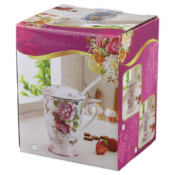 Alternative view of Cana ceramica cu infuzor, capac si lingurita, 300 ml, Pisici indragostite, in cutie cadou,