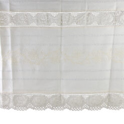 Perdea rustica din bumbac 140 x 100 cm, cu dantela trandafir si brodarie