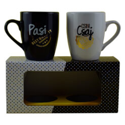 Set 2 cani Barrel din ceramica 300 ml, in cutie decorativa - Design "Pasi"/"Csaj"