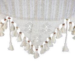 Perdea rustica din bumbac 160 x 180 cm, cu dantela si margele din lemn