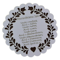 Suport realizat din lemn pentru oale - Design traditional cu mesajul "Binecuvantarea casei"