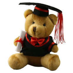 Ursulet din plus absolvent cu toca si diploma 13 cm, maro/crem