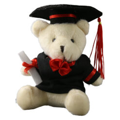 Alternative view of Ursulet din plus absolvent cu toca si diploma 13 cm, maro/crem