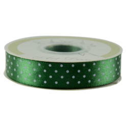 Rola panglica satin 15 mm x 25 m, Verde cu buline albe, Art Deco