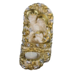 Candela din ipsos Sfanta Familie 11 x 18.5 cm, Alb / auriu, in cutie