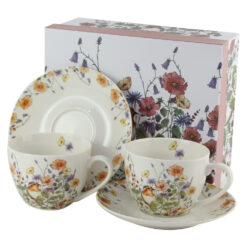 Set 2 cesti cu farfurii din portelan 280 ml, "Wild Bird" in cutie decorativa