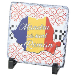 Placa ardezie personalizata "Mandru ca sunt Roman" 14x14 CM, Harta