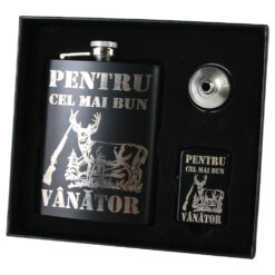 Set cadou "Pentru cel mai bun Vanator" Plosca cu palnie si bricheta
