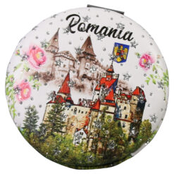 Oglinda de buzunar "Romania" 7 CM, Castele, cu sclipici