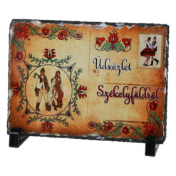 Placa ardezie "Udvozlet Szekelyfoldrol" 19x14 CM