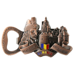 Alternative view of Magnet de frigider metalic cu deschizator de sticle 9 x 5 cm, Romania/Vlad Tepes & Castelul Bran